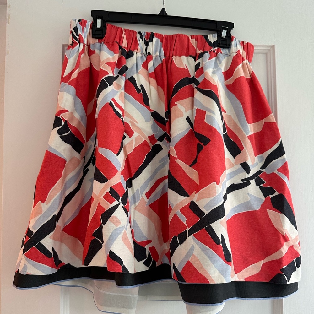 Anthropologie Odille Linen Mini Skirt L Multicolored Elastic Waist Pockets Lined